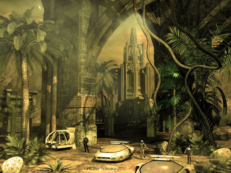Sci-fi Ruins with Vehicles