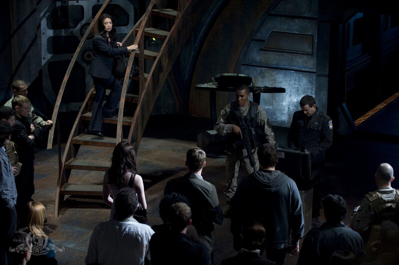Sci-fi scene with armed guards