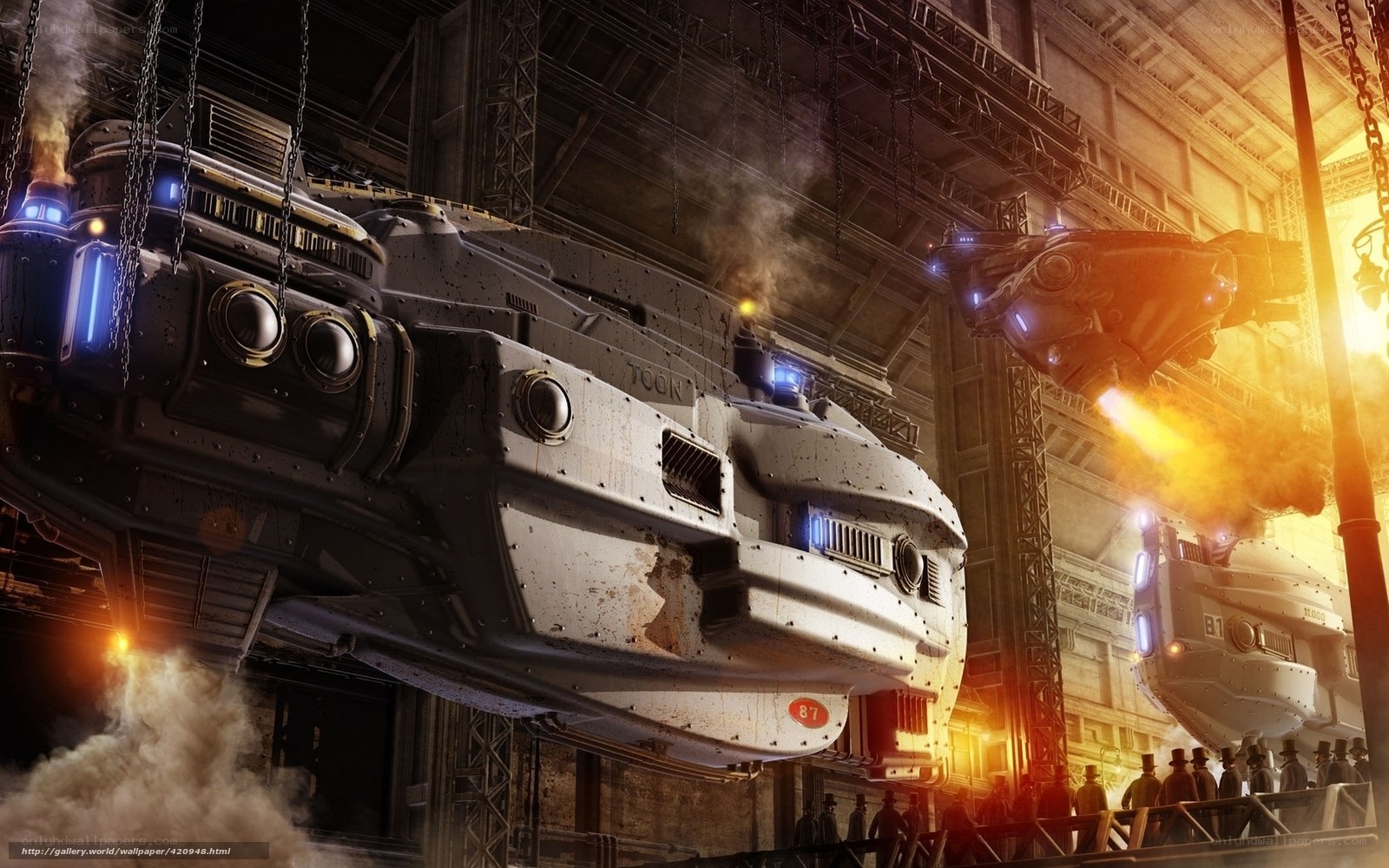 Sci-fi ship in a factory