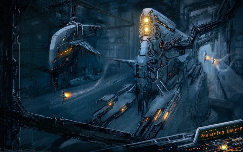 Sci-fi shipyard preparing launch