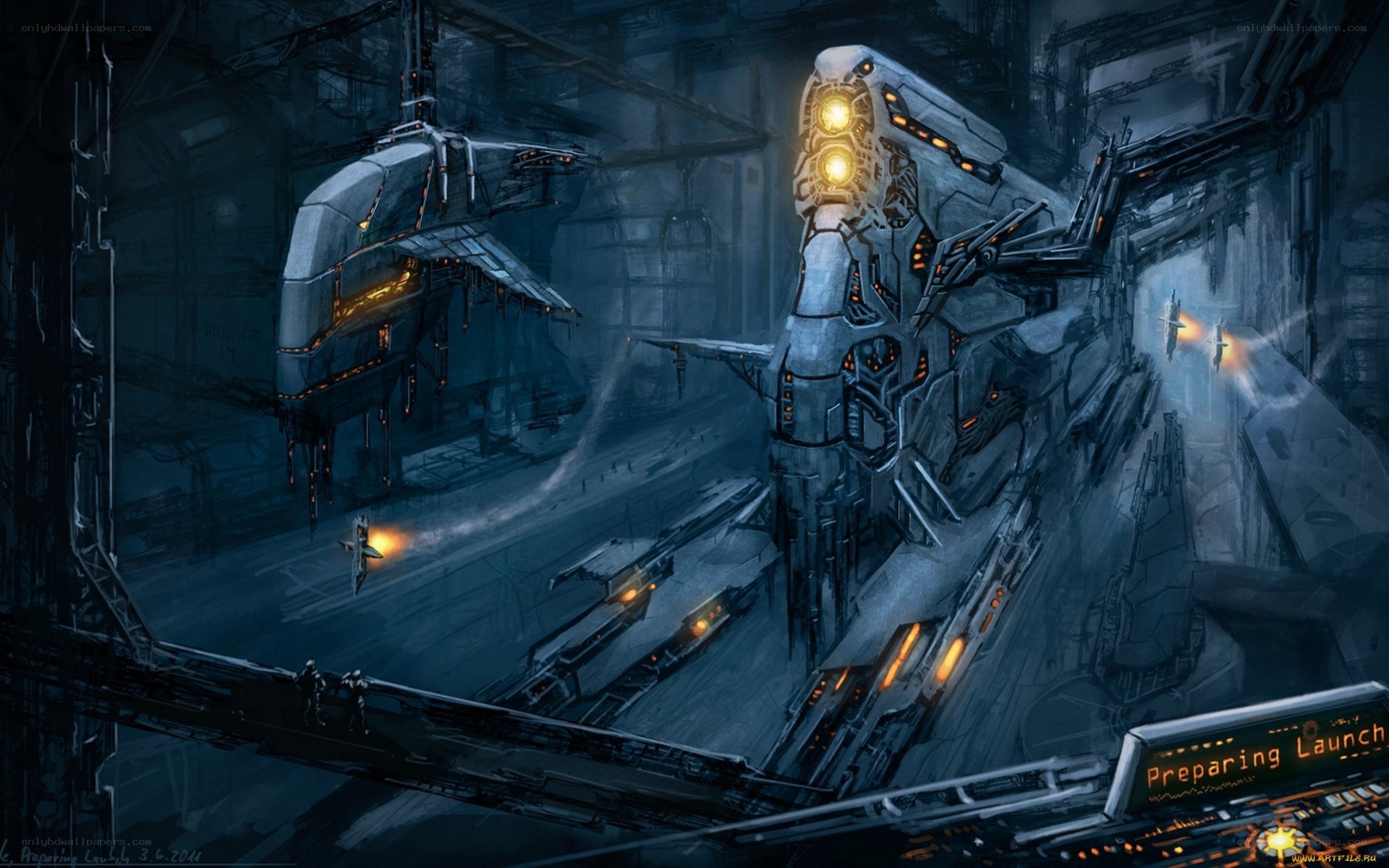 Sci-fi shipyard preparing launch