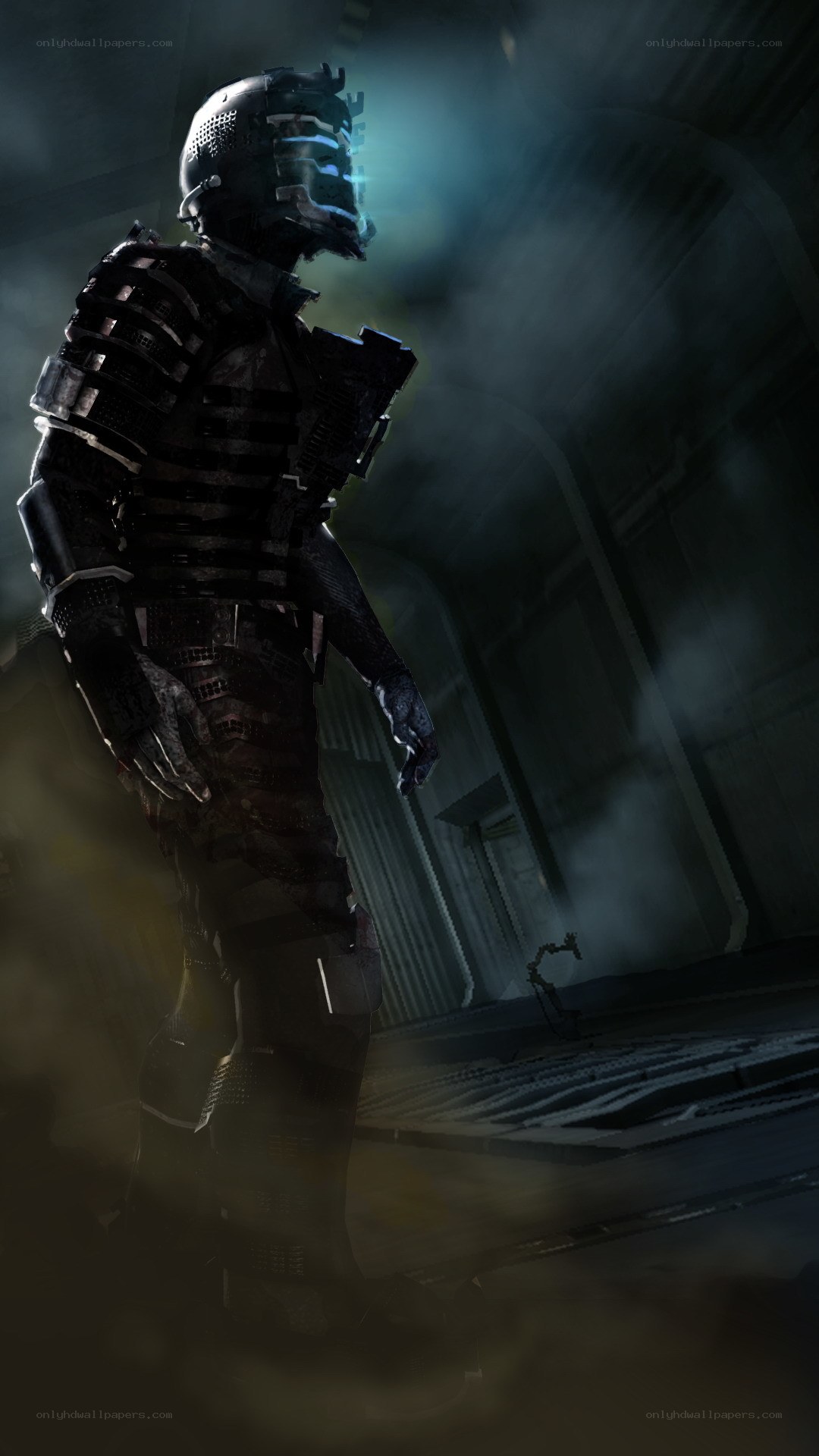 sci-fi soldier in dark corridor
