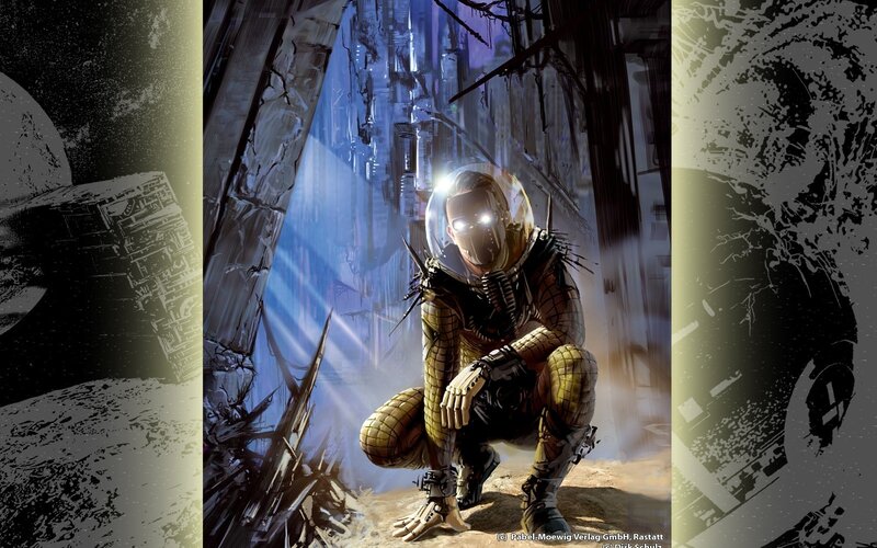 sci-fi soldier in ruined city