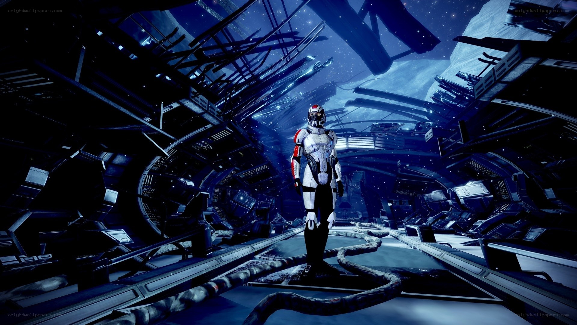 sci-fi soldier in space station