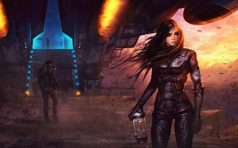 sci-fi soldier with plant
