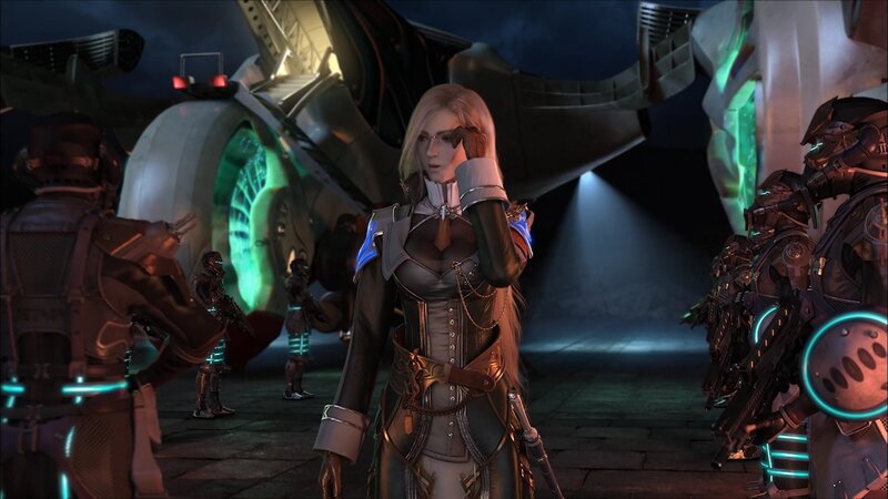 sci-fi soldier with troops