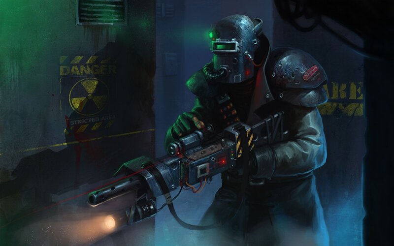 sci-fi soldier with weapon