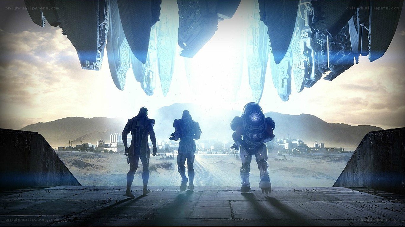 sci-fi soldiers facing alien ships