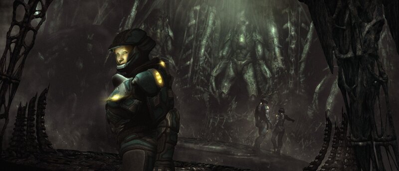 sci-fi soldiers in alien hive