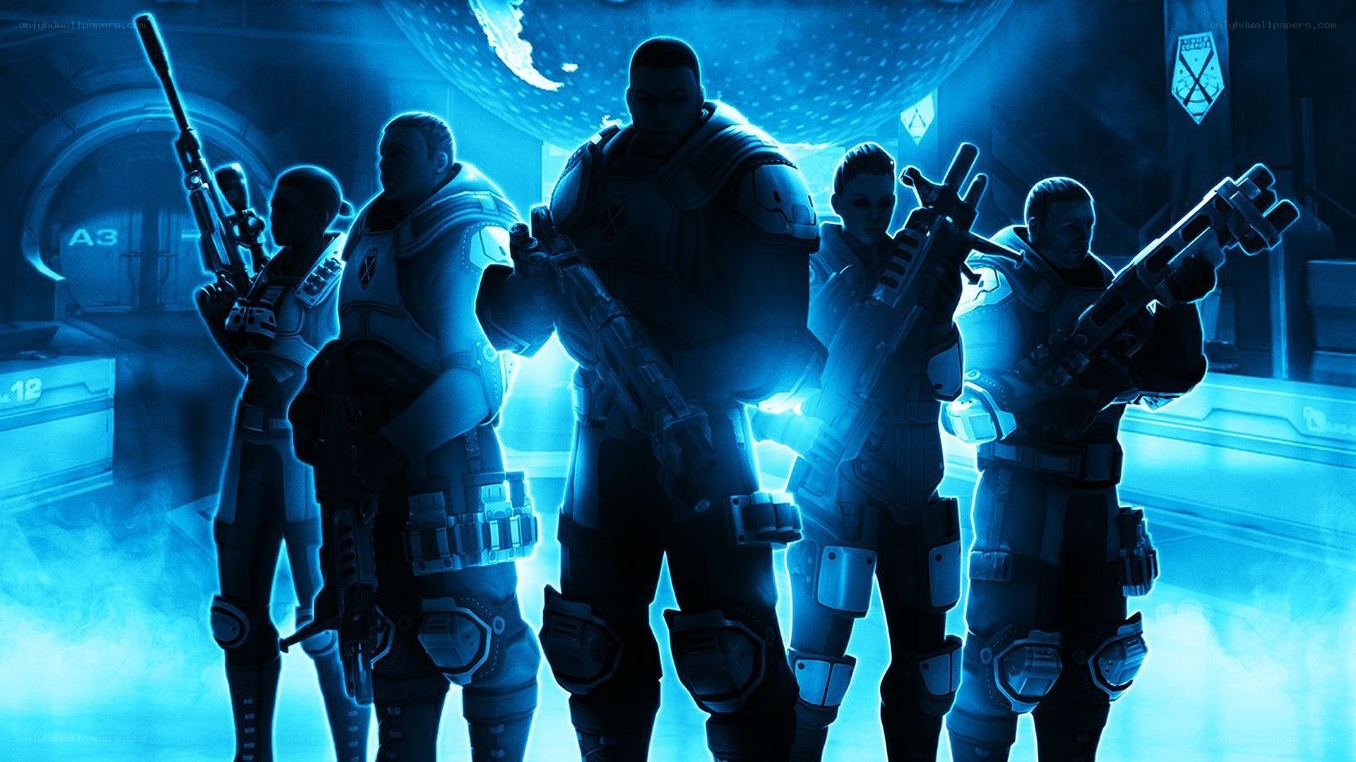 sci-fi soldiers in blue light