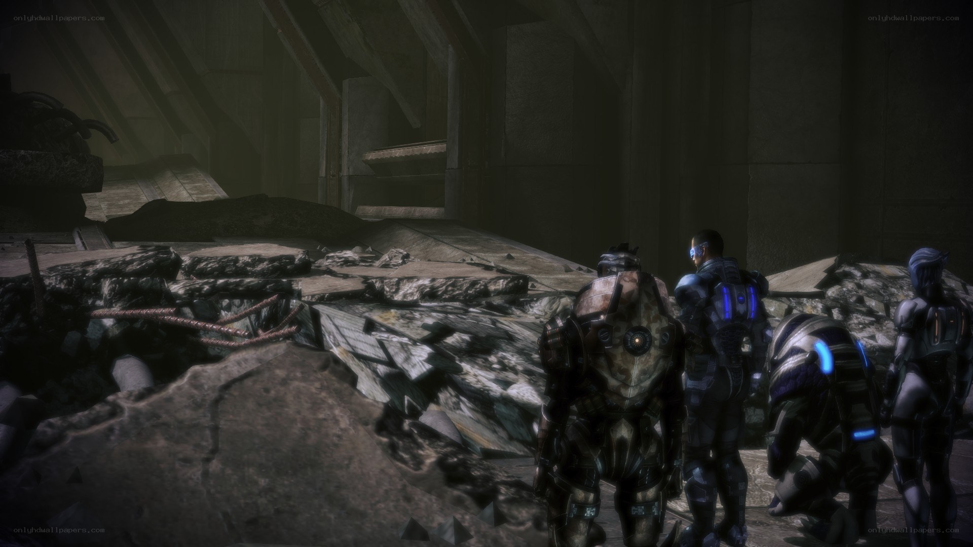 sci-fi soldiers in ruined structure