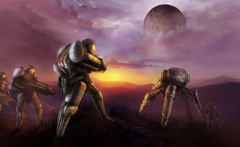 Sci-fi soldiers on alien planet