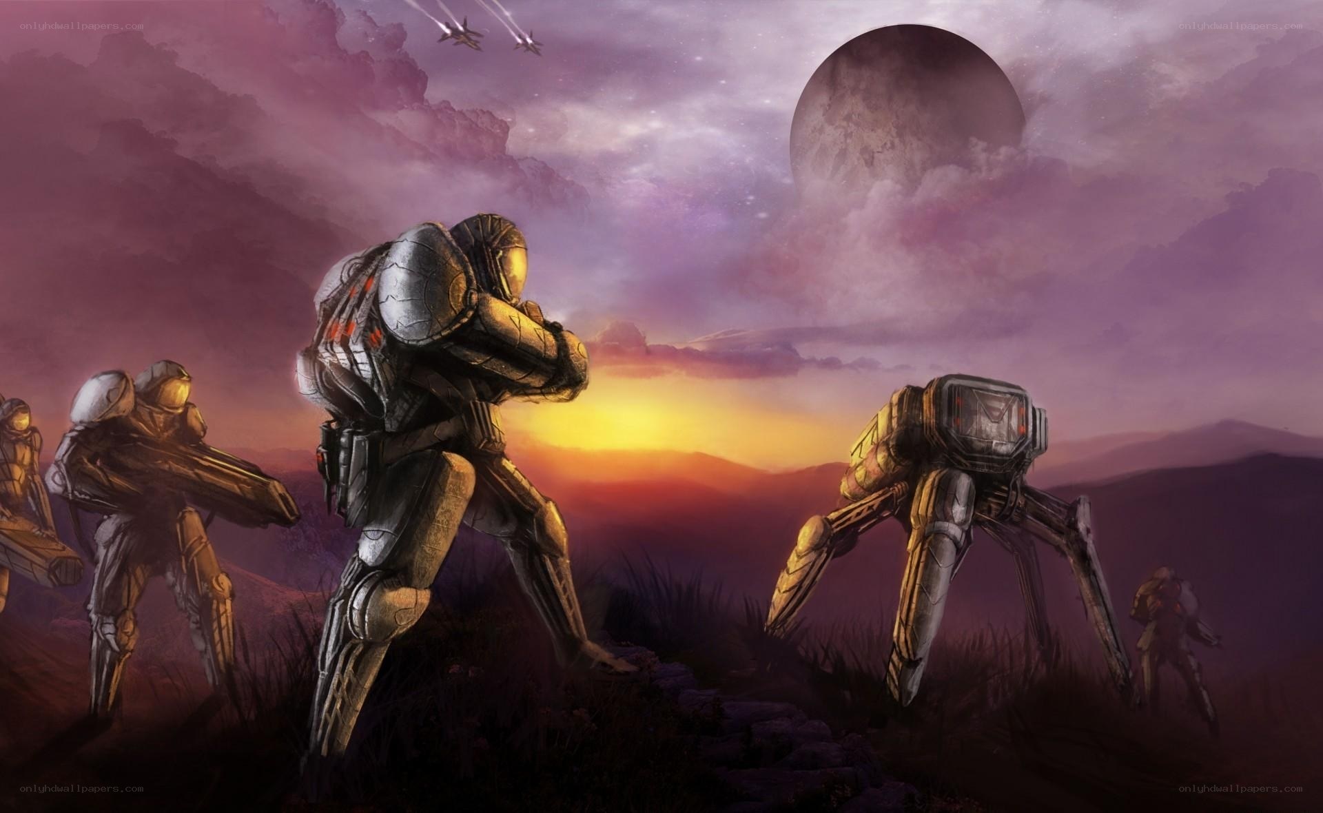 Sci-fi soldiers on alien planet