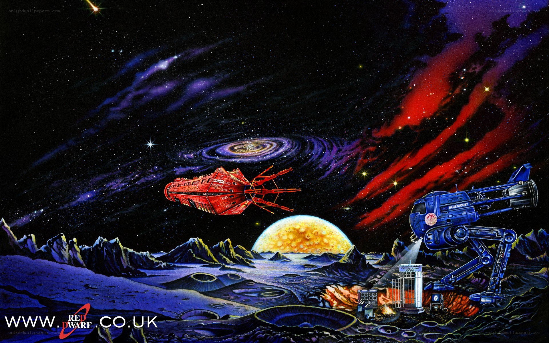 sci-fi space scene with robots