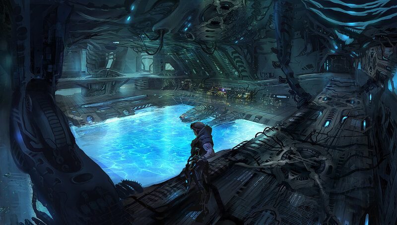 sci-fi space station interior