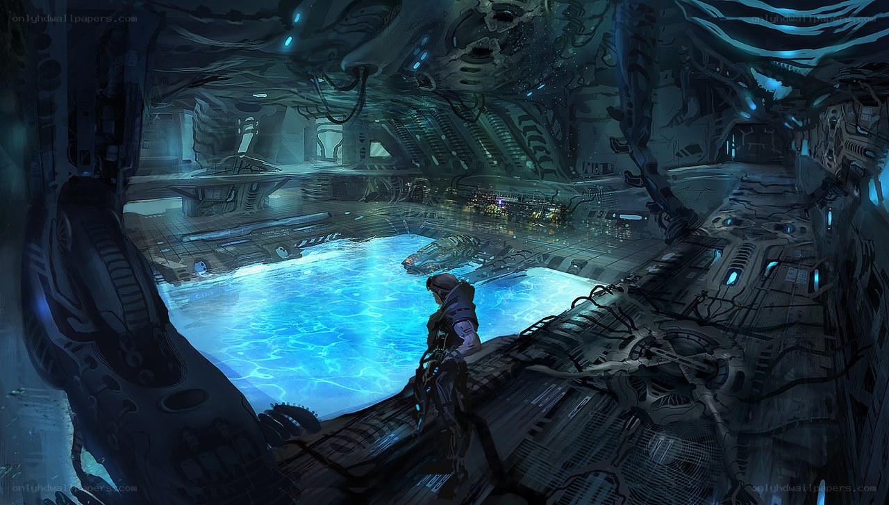 sci-fi space station interior