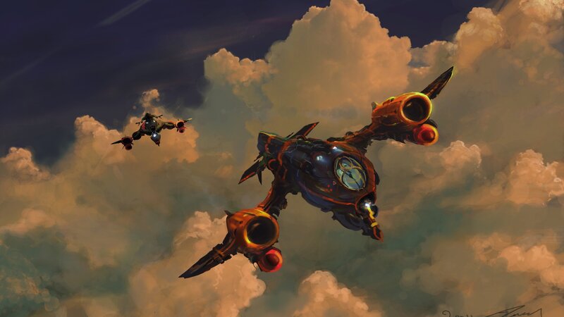 Sci-fi Spacecraft in Clouds