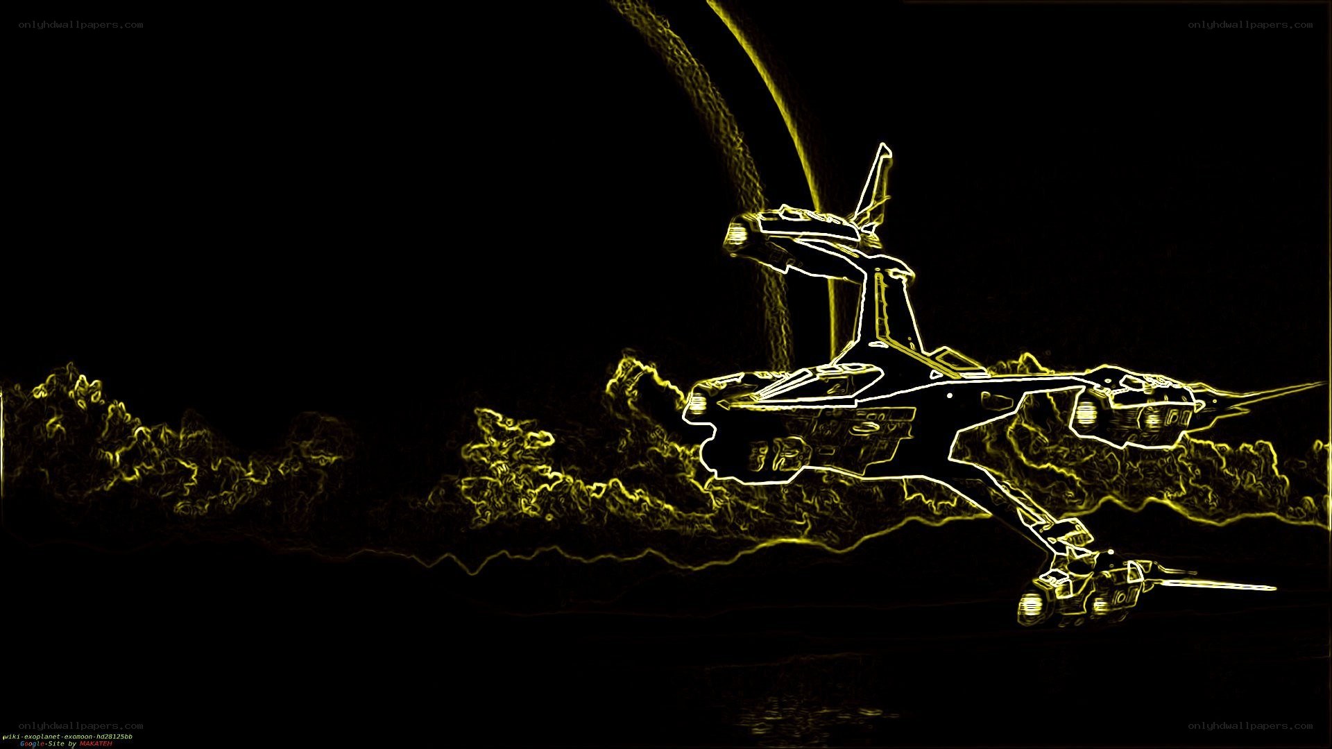 sci-fi spacecraft in neon outline