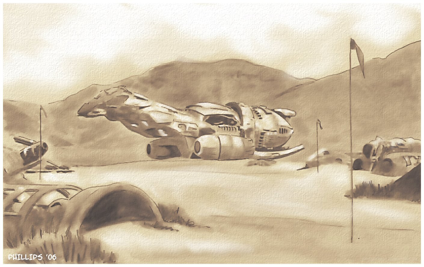Sci-fi spacecraft on alien planet