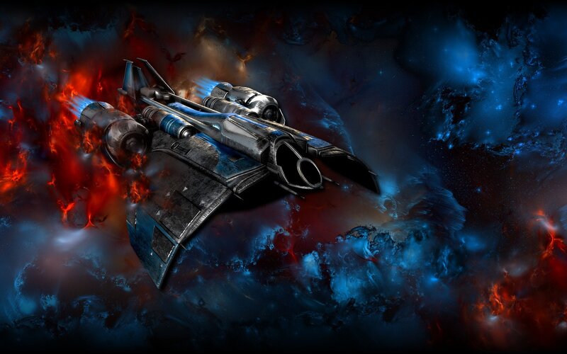 Sci-fi Spaceship in Nebula — Blue, Dramatic