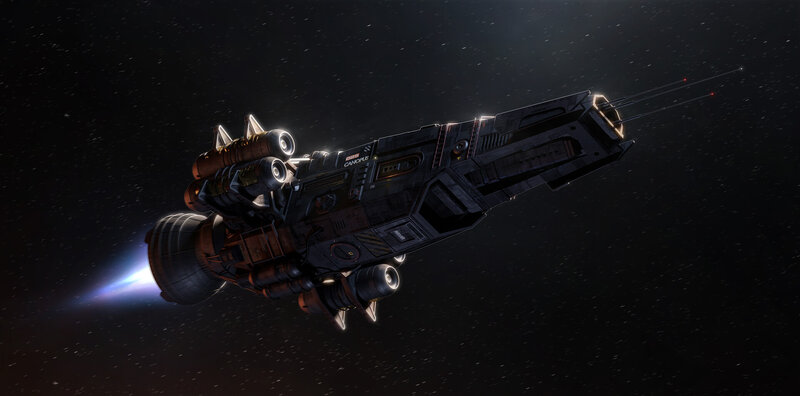 Sci-fi Spaceship in Space — Black, Dark