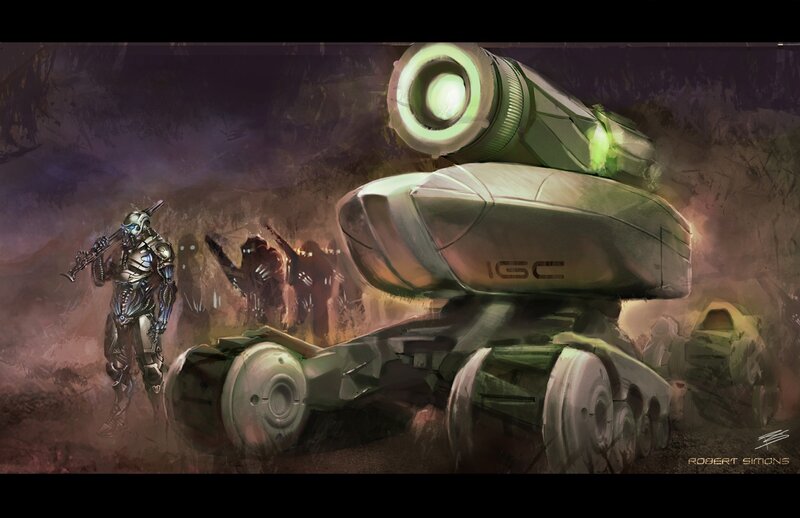 sci-fi tank and soldier