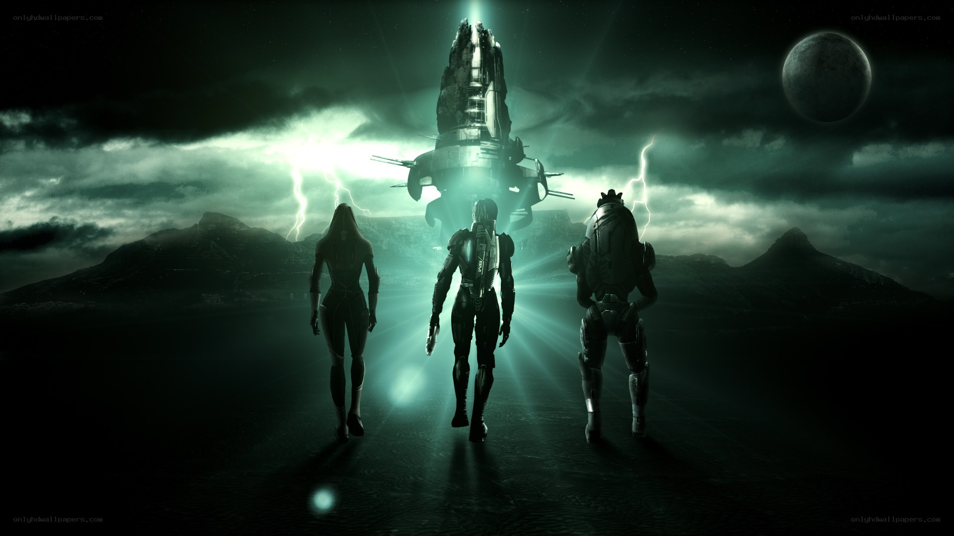 sci-fi team approaching alien ship