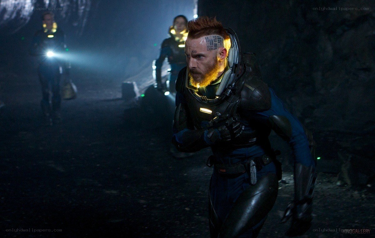 sci-fi team in dark tunnel