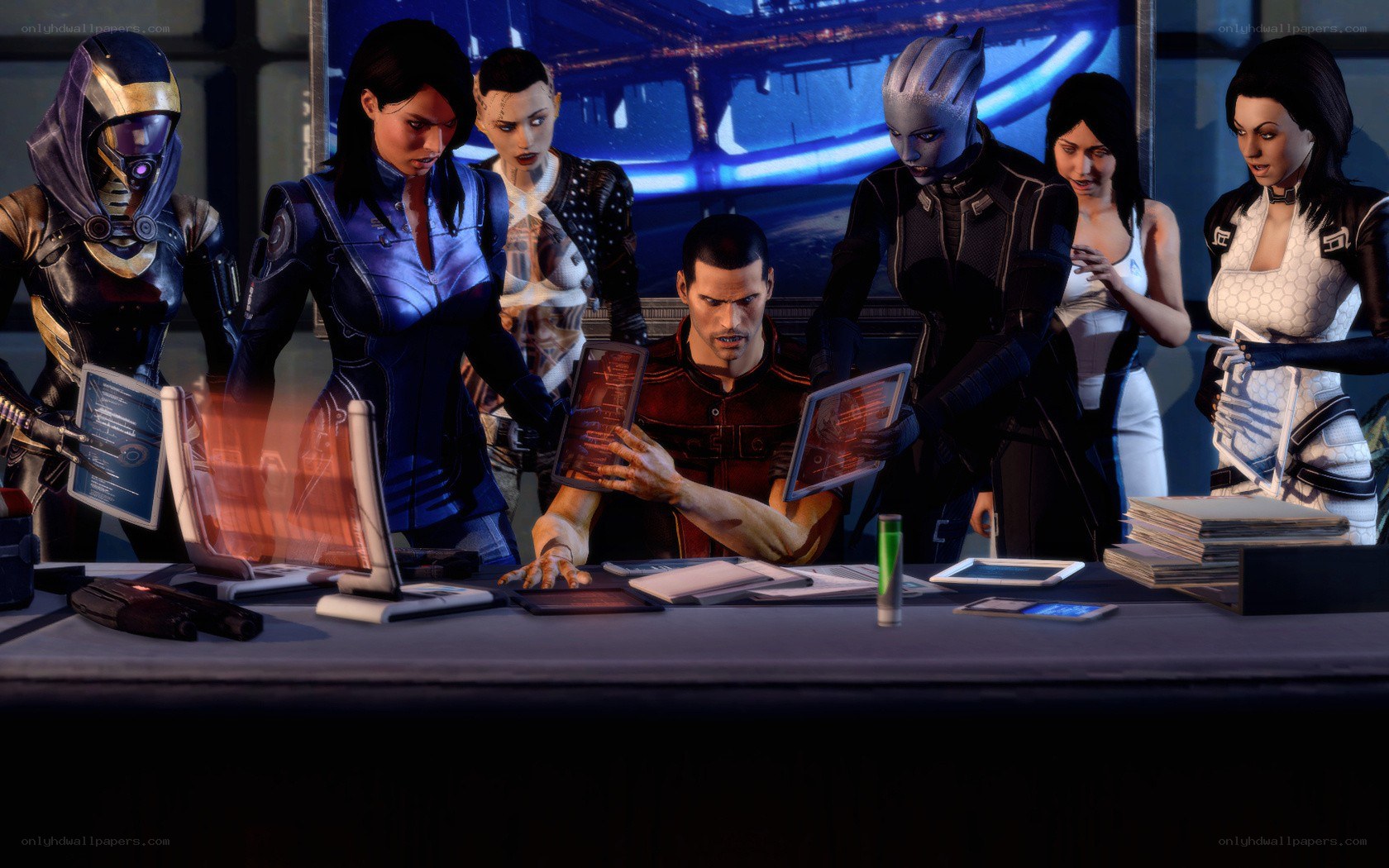 sci-fi team meeting scene
