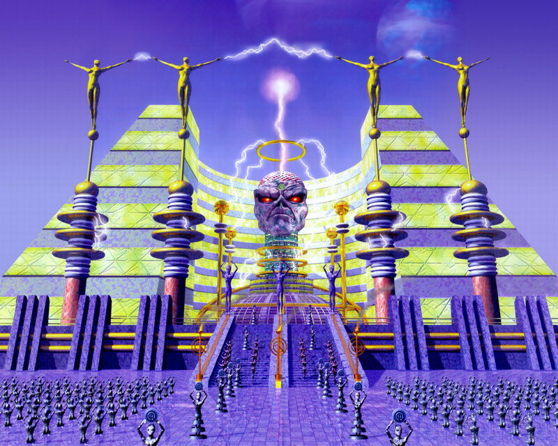 Sci-fi temple with giant skull