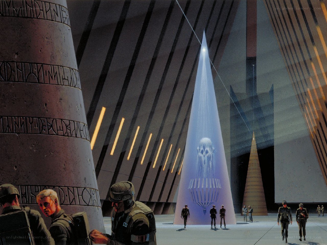 sci-fi temple with hologram