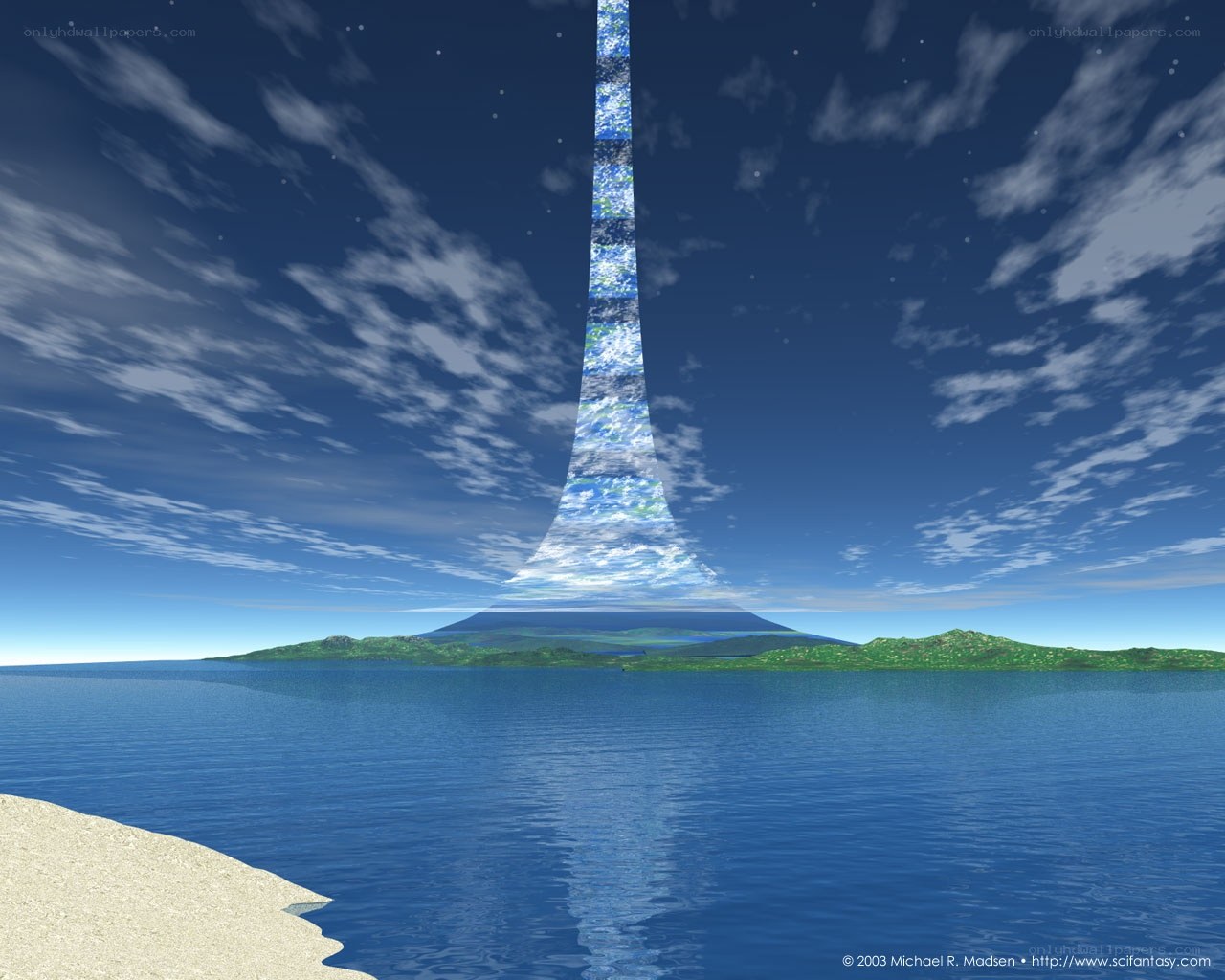 Sci-fi tower over ocean