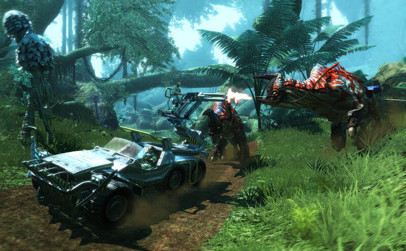 Sci-fi vehicle in alien jungle