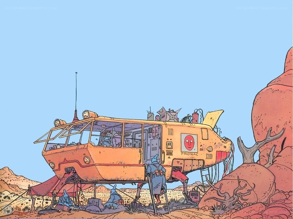 Sci-fi vehicle in desert landscape