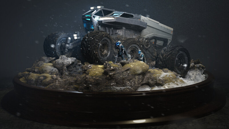 Sci-fi Vehicle on Rocky Terrain