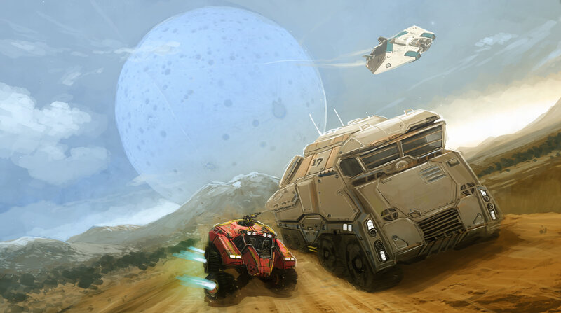 Sci-fi Vehicles on Alien Planet — Blue