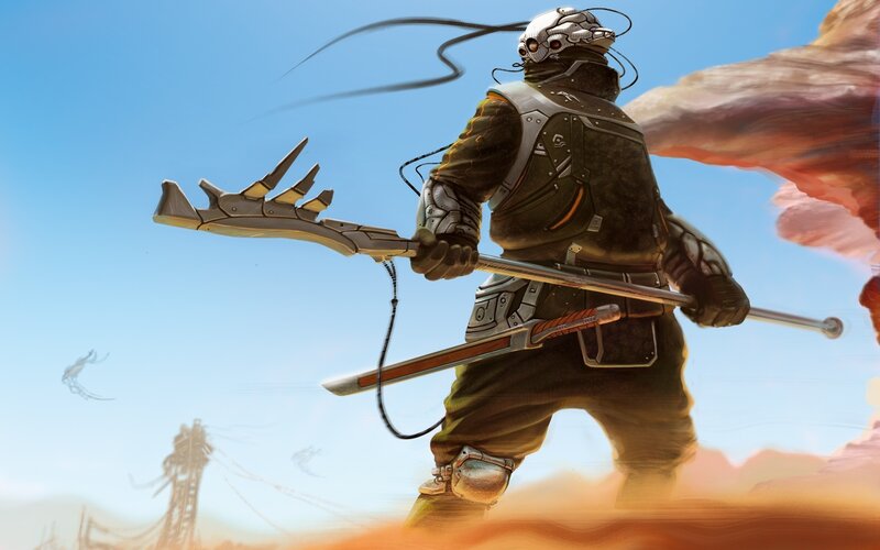 sci-fi warrior in desert