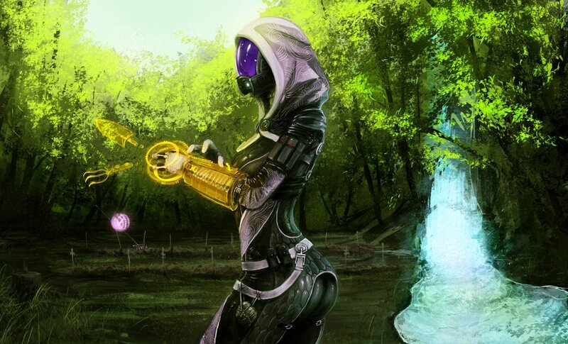 sci-fi warrior in forest