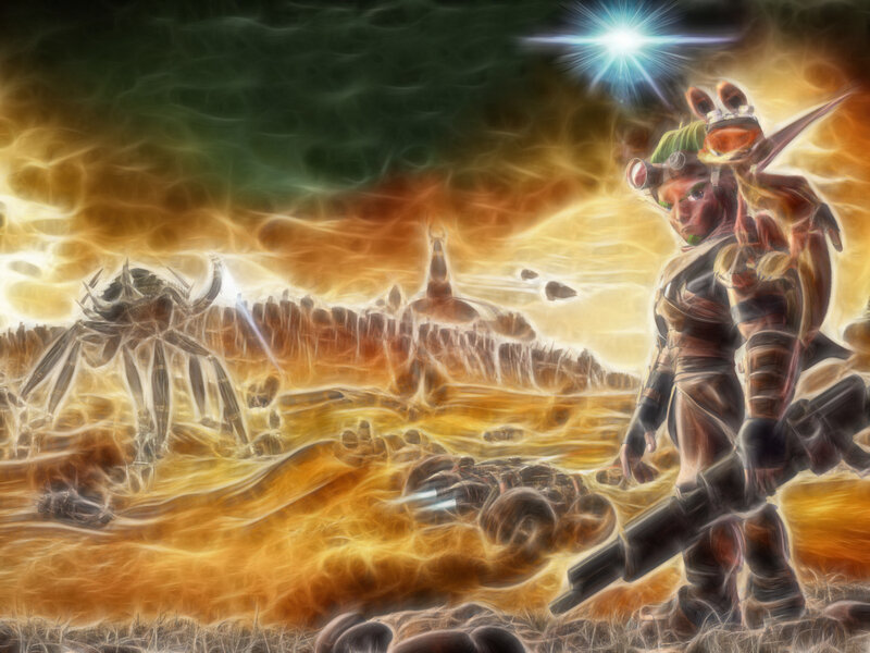 sci-fi warrior on alien planet