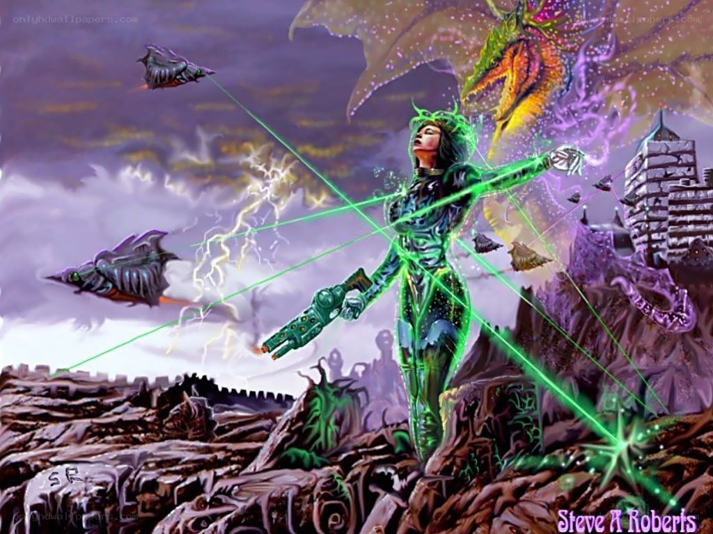 sci-fi warrior with laser beams