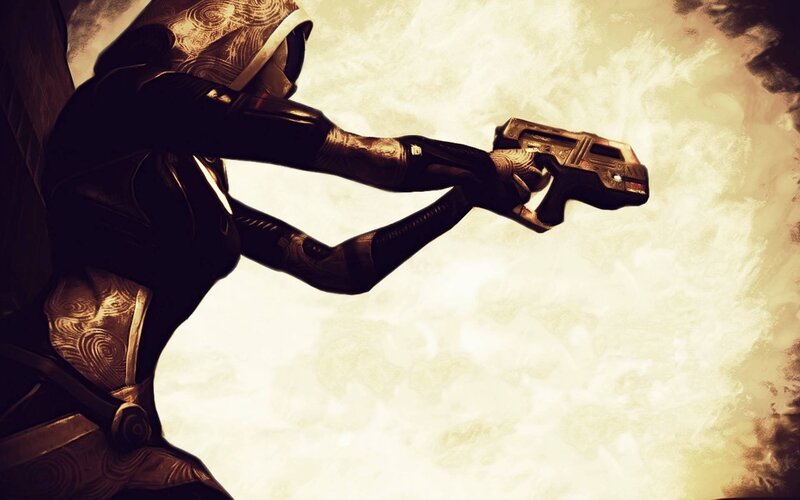 sci-fi warrior with pistol
