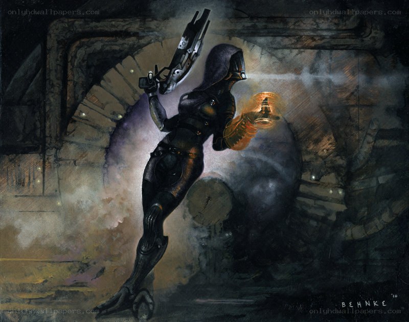 sci-fi warrior with weapon