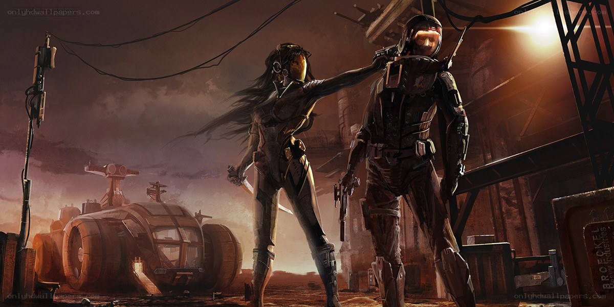 sci-fi warriors in desert outpost