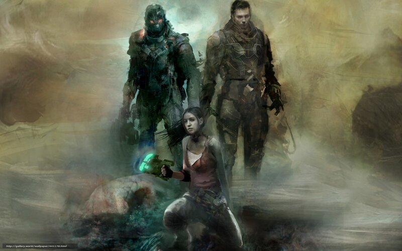 Sci-fi warriors in mist
