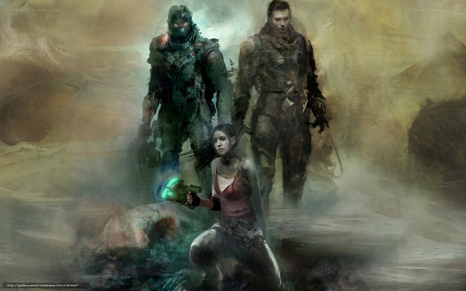 Sci-fi warriors in mist
