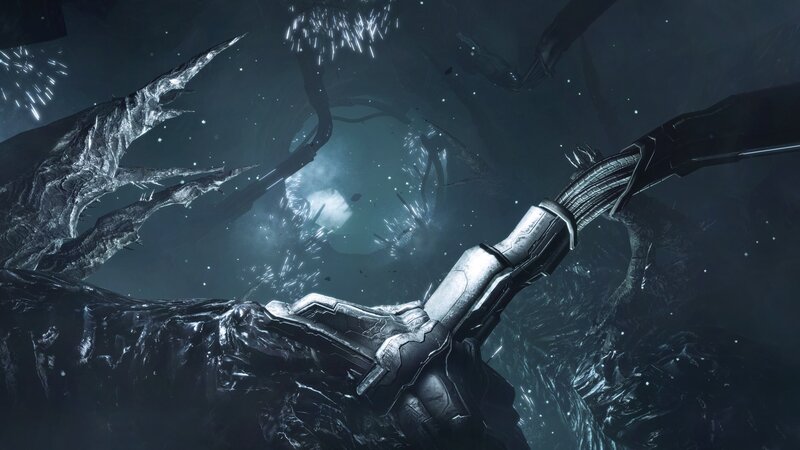 sci-fi weapon in dark cavern