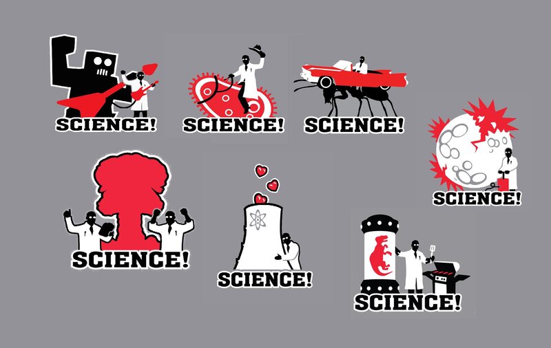 Science-themed cartoon icons