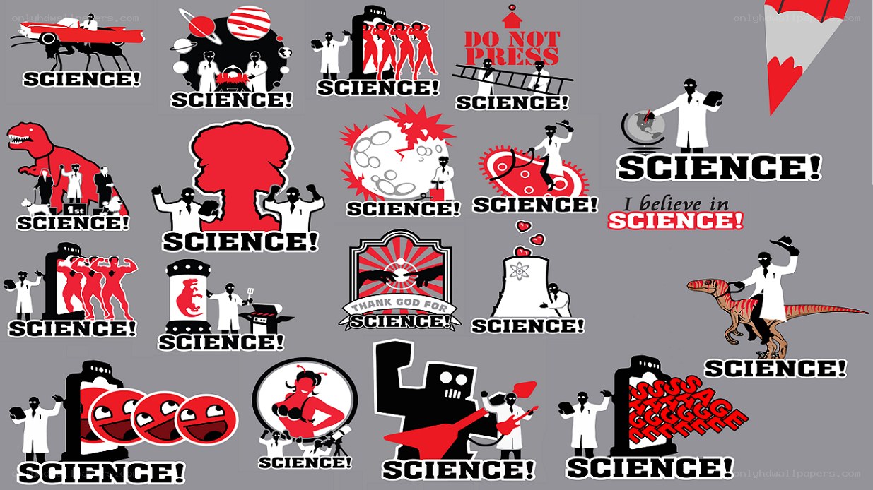 science-themed stickers collage