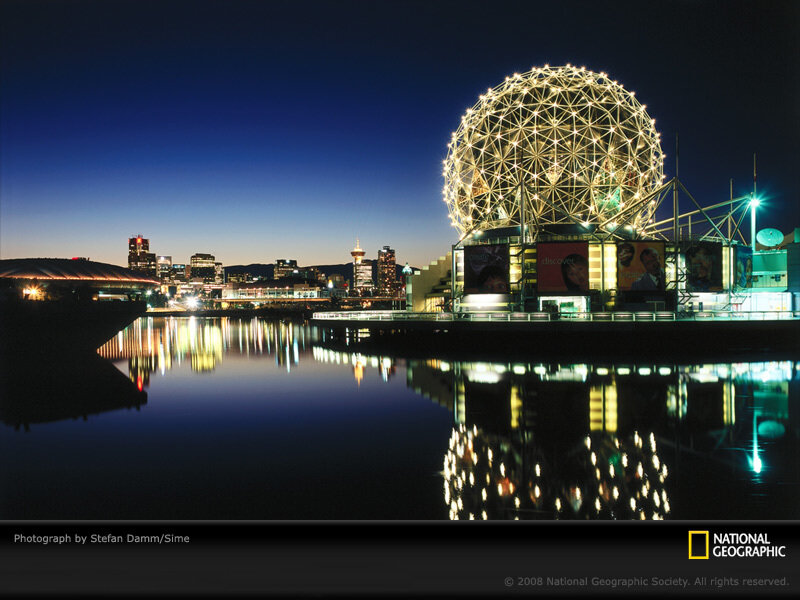 Science World at night in Vancouver