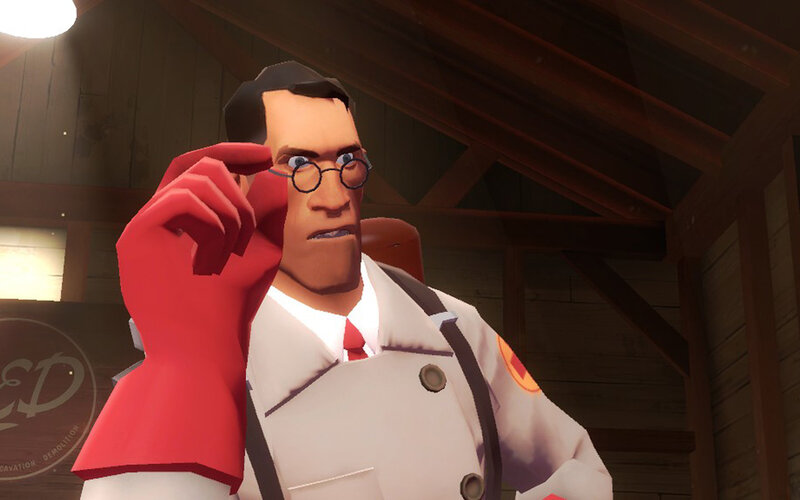 Scientist character in red gloves